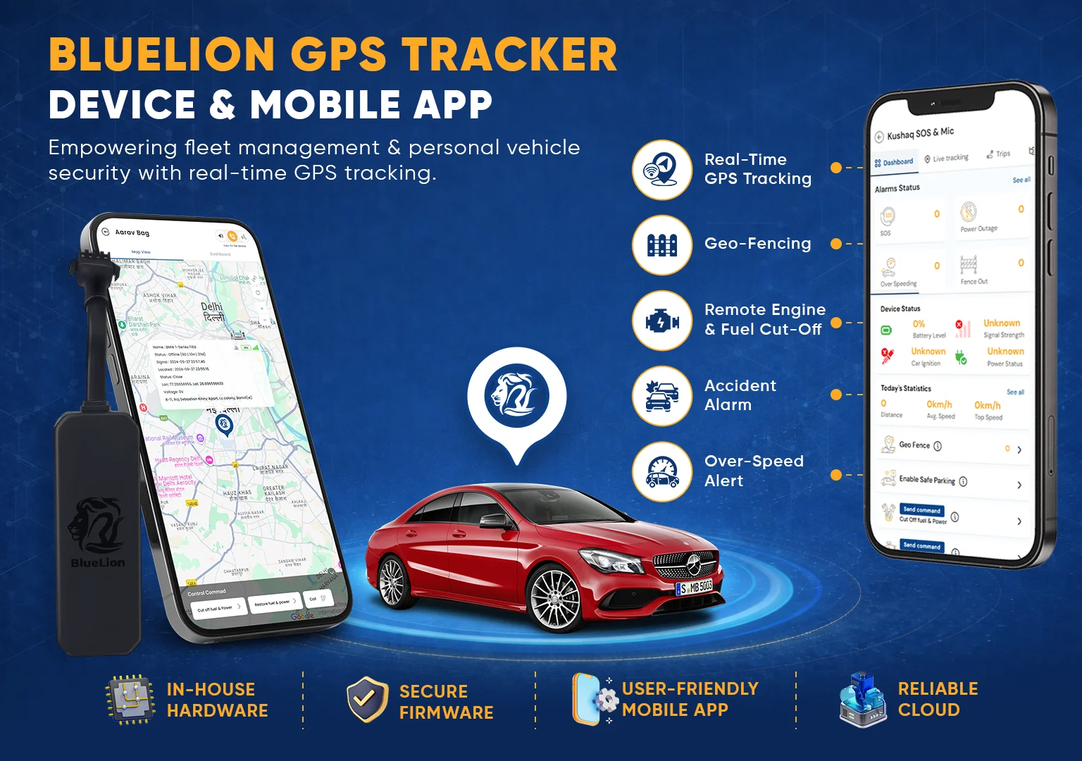 BlueLion GPS tracker hardware and mobile app