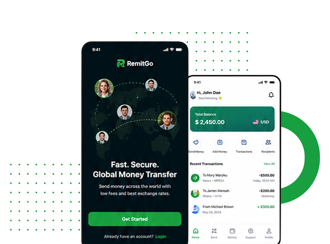 Cross-border money remittance app workflow